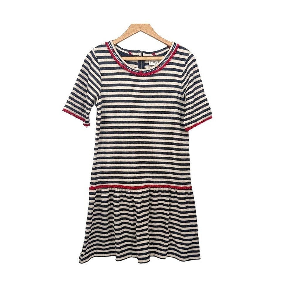 Marina Luna Striped Drop Waist Dress Nautical Americana Patriotic Navy Cream MD